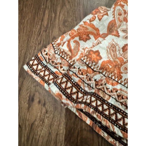 Anthropologie Paisley Puff Sleeve Peplum Top Orange Boho Embroidered Hem Medium - Picture 4 of 6